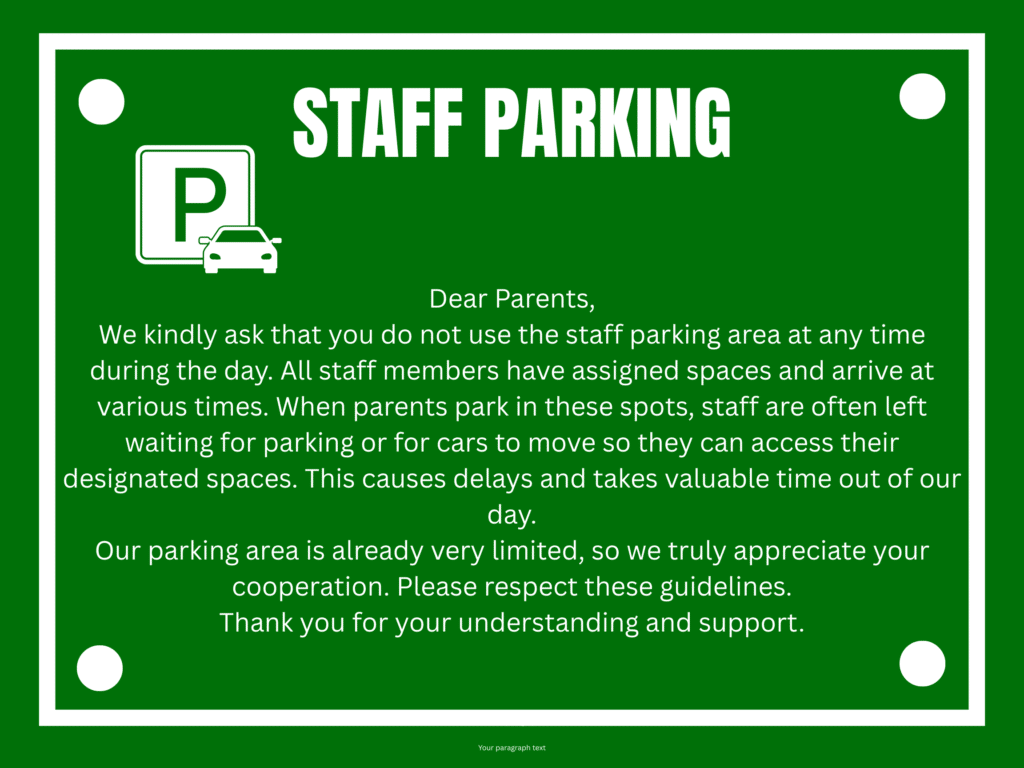 Green and White Simple Parking Area Yard Sign